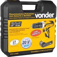 Parafusadeira e Furadeira de Impactocom a Bateria 20V com Maleta e Acessórios VONDER / REF. 6001000238