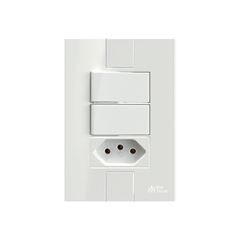 Interruptor Duplo Simples 4x2 Soft + Tomada 2P+T 10A/250VCA com Placa Click Branco MECTRONIC / REF. 49094