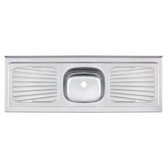 Balcão em Aço Inox 150x52x13 New Raggi 1 Cuba com Válvula e Escorredor Aço 430 TRAMONTINA / REF. 93042527