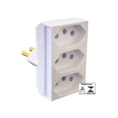 Plug Adaptador 2P+T 20A com 3 Saídas Branco ILUMI / REF. 12300