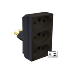 Plug Adaptador 2P+T 20A com 3 Saídas Preto ILUMI / REF. 12320