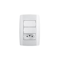 Interruptor 4x2 2 Teclas Simples+Tomada 2P+T 10A Slim Branco - Ref.80210 - ILUMI