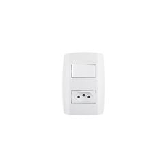 Interruptor 4x2 1 Tecla Simples + Tomada 2P+T 20A Slim Branco - Ref.80201 - ILUMI