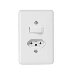 Interruptor 4x2 1 Tecla Simples+Tomada 2P+T 20A Stylus Branco - Ref.20201 - ILUMI
