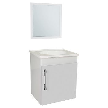 Gabinete Para Banheiro em MDF Suspenso 42x48cm 1 Porta com Cuba e Espelho Fit Branco - Ref.23278-BR - SICMOL