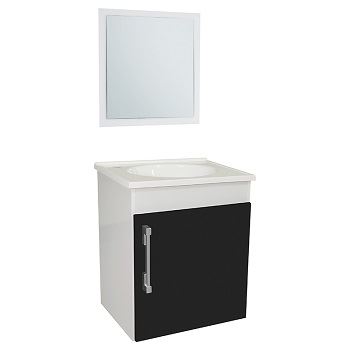 Gabinete para Banheiro Fit MDF Suspenso 42x48cm 1 Porta com Cuba e Espelho Branco e Preto - Ref.23278-BR/PT - SICMOL