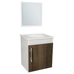Gabinete para Banheiro Fit MDF Suspenso 42x48cm 1 Porta com Cuba e Espelho Branco e Ipê - Ref.23278-BR/IPE - SICMOL