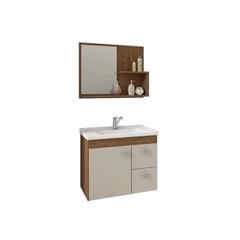 Gabinete para Banheiro em MDF Suspenso 46x55 com Espelho Hortência Amêndoa White - Ref. 9943.34 - MGM