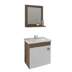 Gabinete para Banheiro em MDF Suspenso 46x44cm 1 Porta com Cuba e Espelho Iris Amêndoa e Branco - Ref.9944.33 - MGM