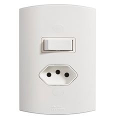 Interruptor 4x2 1 Tecla Simples+Tomada 2P+T 10A Volts Branco - Ref.39727 - MECTRONIC