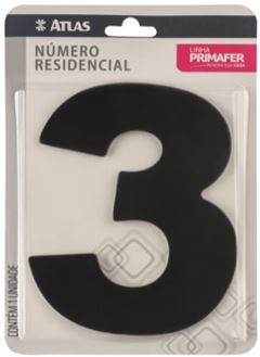 Número Aço 3 Residencial Adesivo Preto - Ref.PR3000/3 - PRIMAFER