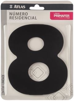Número Aço 8 Residencial Adesivo Preto - Ref.PR3000/8 - PRIMAFER