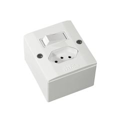 Interruptor Sobrepor 1 Tecla Simples+Tomada 2P+T 10A Milleniun Branco - Ref.39114  MECTRONIC