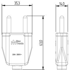 Plug Macho 2P 20A Retangular Branco - Ref.39185 - MECTRONIC