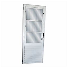 Porta de Abrir de Alumínio com Postigo Vidro Liso Lado Direito 210x80cm Sólida Branco - Ref.47880 - MGM