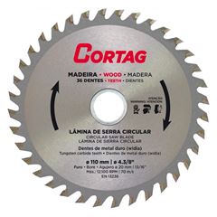 Disco de Serra Circular Para Madeira com 36 Dentes 110Mm - Ref.60879 - CORTAG