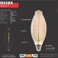 Lâmpada Filamento Led 6W 35k Bivolt 2200K Âmbar DILUX / REF. DI87497