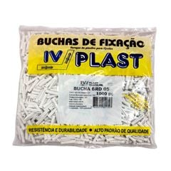 Bucha Fixadora de Plástico 5 com Anel 1000 Peças Branco IVPLAST / REF. 82500305