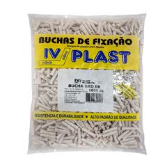 Bucha Fixadora de Plástico 6 com Anel 1000 Peças Branco IVPLAST / REF. 82500306