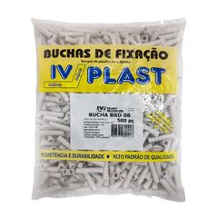 Bucha Fixadora de Plástico 8 com Anel 500 Peças Branco IVPLAST / REF. 82500308
