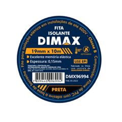 Fita Isolante 19mmx10m Preta DIMAX / REF. DMX96994