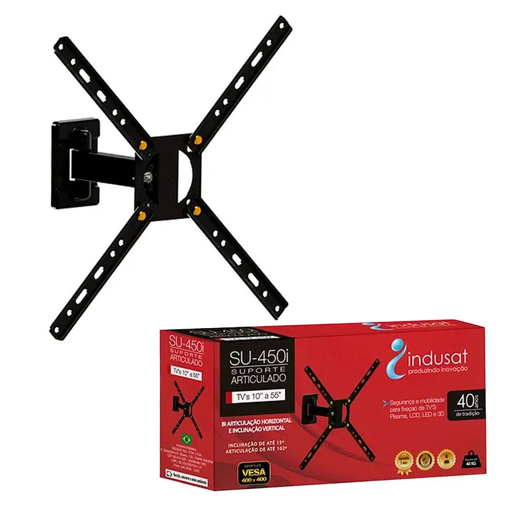 Suporte de Aço 10 a 55 Polegadas para Tv Bi-Articulado SU-450i Preto ...
