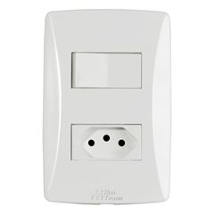 Interruptor Simples 4x2 Soft + Tomada 2P+T 20A/250VCA com Placa Petra Branco MECTRONIC / REF. 39840