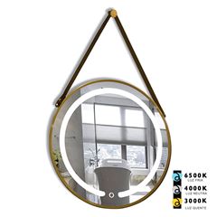 Espelho Led Emoldurado 60cm Redondo com Alça Marjorie Dourado DESIGN DECOR / REF. DDC97588